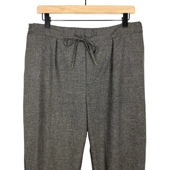 Zara The Easy Plaid Elastic Waist Trouser Pant Size 10 Gray Business Career - Picture 4 of 10